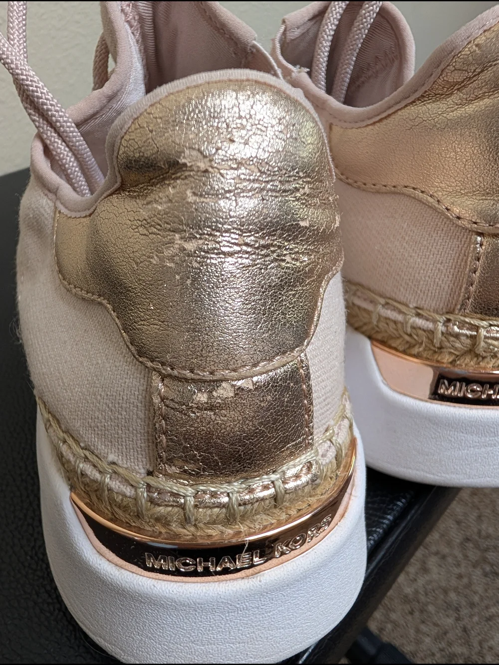 Michael Kors Pink Gold‎ Metallic Sneakers Jute Trim Size 6